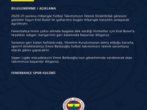 Fenerbahçe’de Erol Bulut dönemi sona erdi