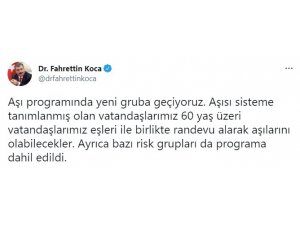 Covid-19 aşılamasında 60 yaş üzeri vatandaşlar için randevu sistemi açıldı