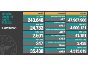 Son 24 saatte korona virüsten 347 kişi hayatını kaybetti