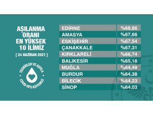 Aşılama oranı en yüksek 10 il