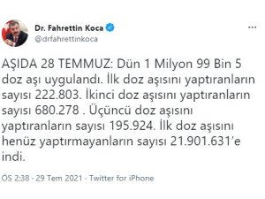 Sağlık Bakanı Fahrettin Koca aşılamaya ilişkin son verileri açıkladı