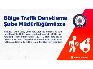 Trafikte birden fazla şerit değiştiren sürücüye bin 627 TL ceza