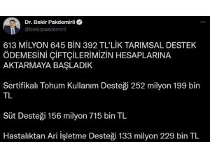 613 milyon liralık destek ödemesi çiftçilerin hesaplarına aktarılmaya başlandı