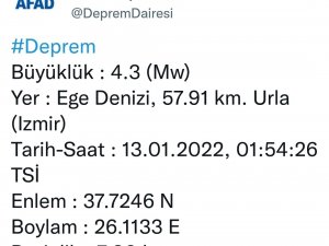 İzmir açıklarında 4.3 büyüklüğünde deprem