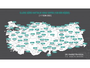 Bakan Koca il bazında 100 bin kişi içinde bir haftalık vaka haritasını paylaştı