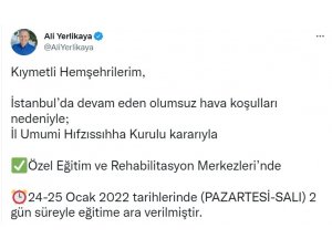 Özel eğitim ve rehabilitasyon merkezlerinde 2 gün eğitime ara verildi