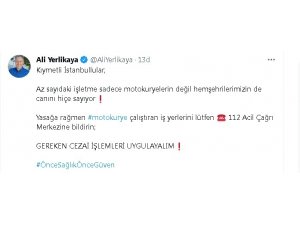 Vali Yerlikaya’dan çağrı: “Yasağa rağmen motokurye çalıştıran iş yerlerini lütfen bildirin”