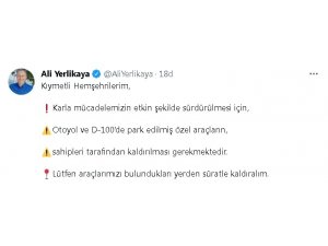 Vali Yerlikaya’dan vatandaşlara "Otoyol ve D-100’de park edilmiş araçları kaldırın" çağrısı