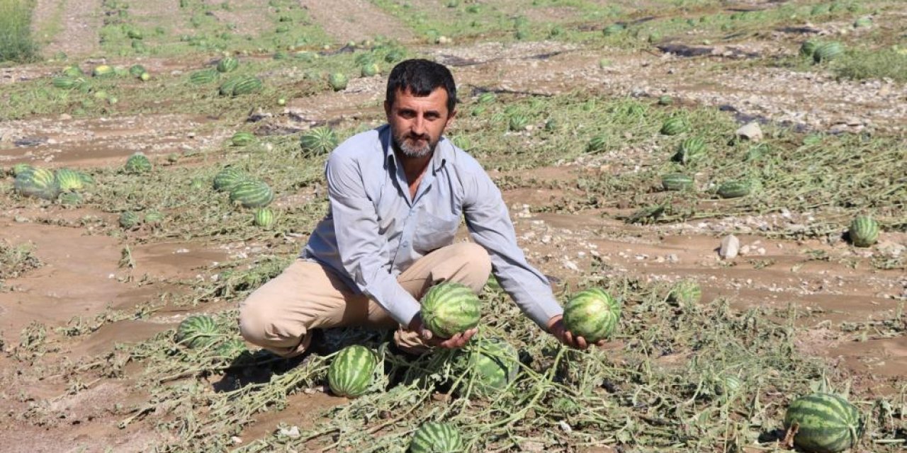 Sel Erzurum’da karpuz tarlasını vurdu