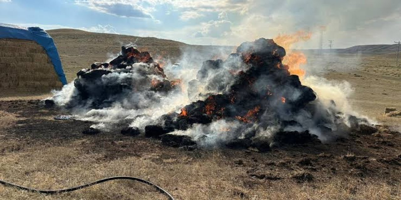 Erzurum'da ot balyalarında çıkan yangın sıçramadan söndürüldü