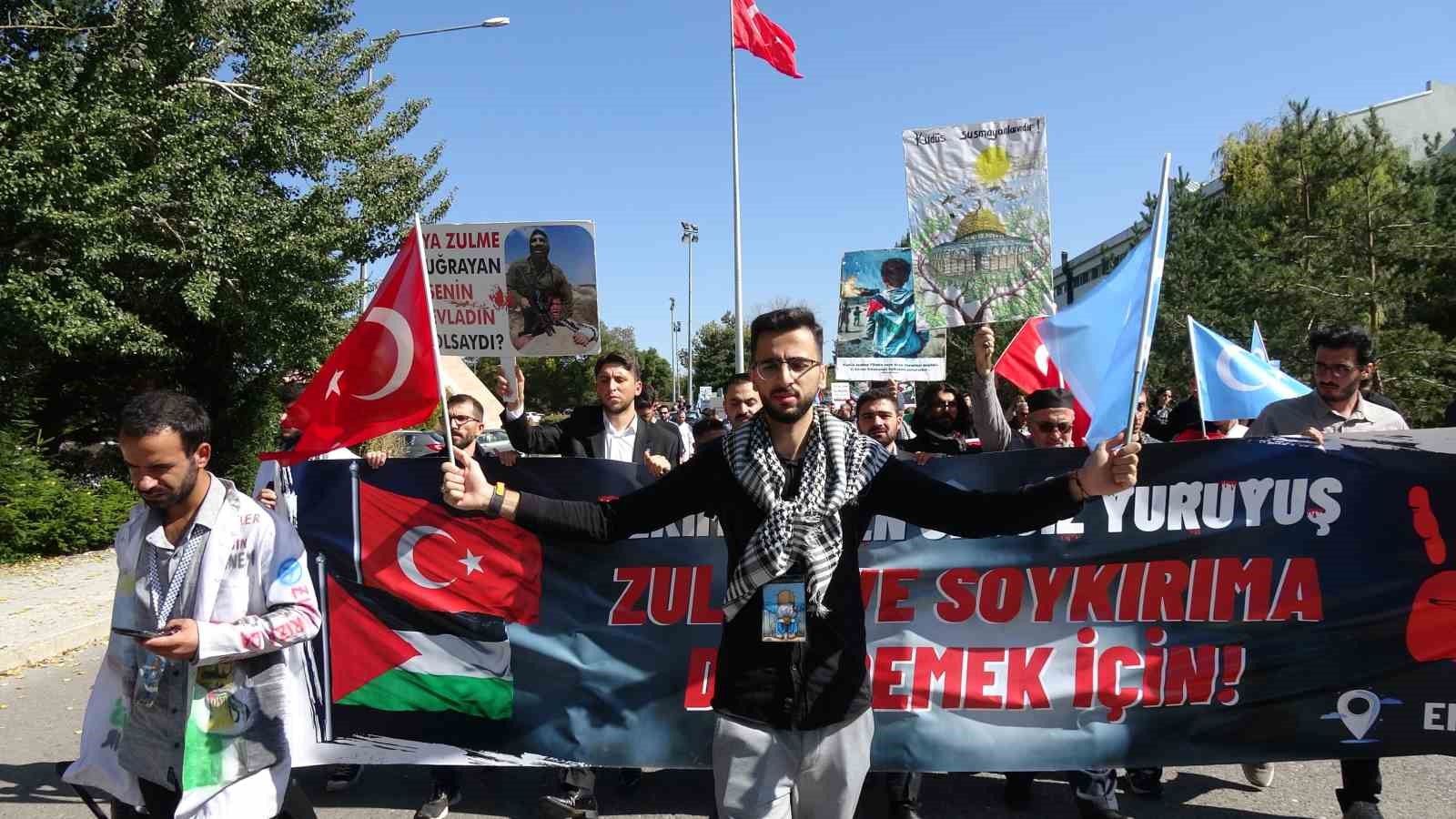 Erzurum’da gençlerden Filistin’e destek yürüyüşü