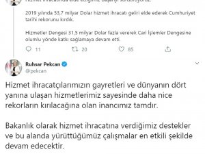 Ticaret Bakanı Pekcan: "Hizmet ihracatında Cumhuriyet tarihi rekorunu kırdık"