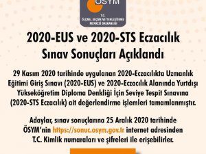 2020-EUS ve 2020-STS Eczacılık sınav sonuçları açıklandı