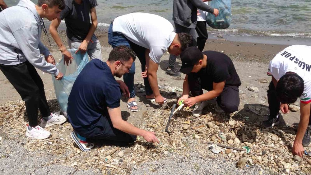 Öğretmenler ve öğrencileri Van Gölü sahilinde temizlik yaptı